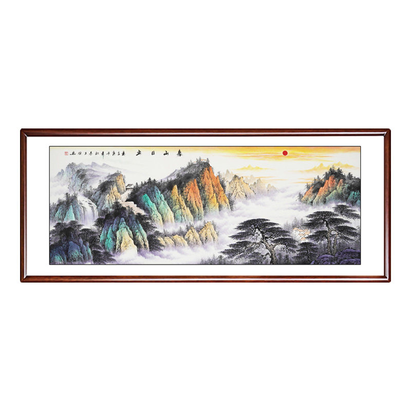 泰山日出中式客厅挂画纯手绘真迹
