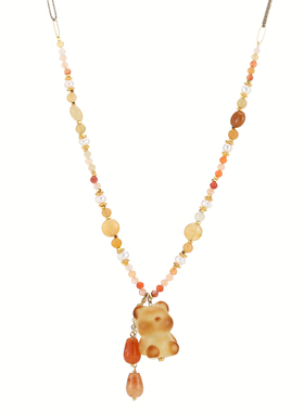 设计师款象牙果无脸熊串珠项链