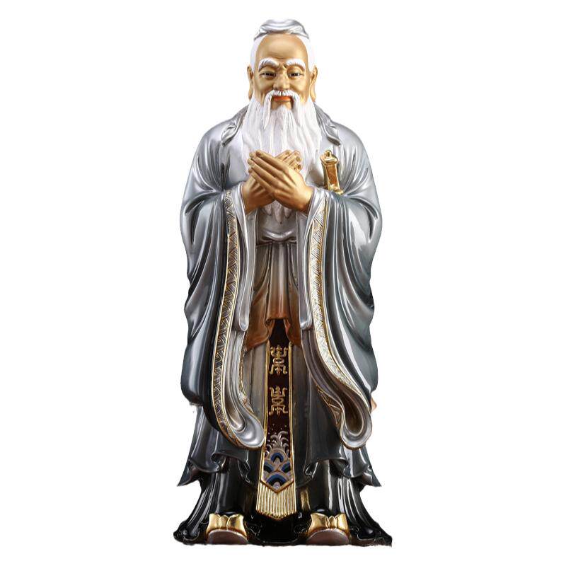 台湾黄铜贴金彩绘孔子摆件人物雕塑校园书院孔夫子雕像全铜工艺品