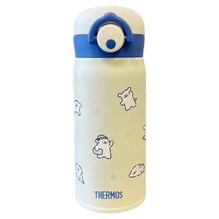 膳魔师线条小狗水杯儿童保温杯316L不锈钢吸管杯直饮杯带背带两用