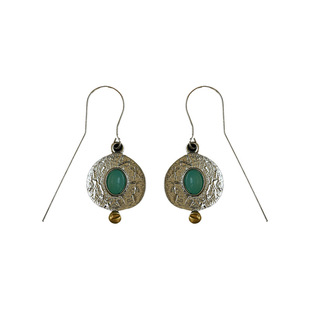 古着vintgae复古Ancient elliptical green gemstone耳饰