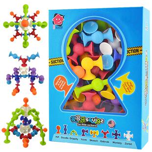 智库Fatbrain吸吸乐软胶积木玩具3岁益智拼搭扭扭乐吸盘洗澡旅行