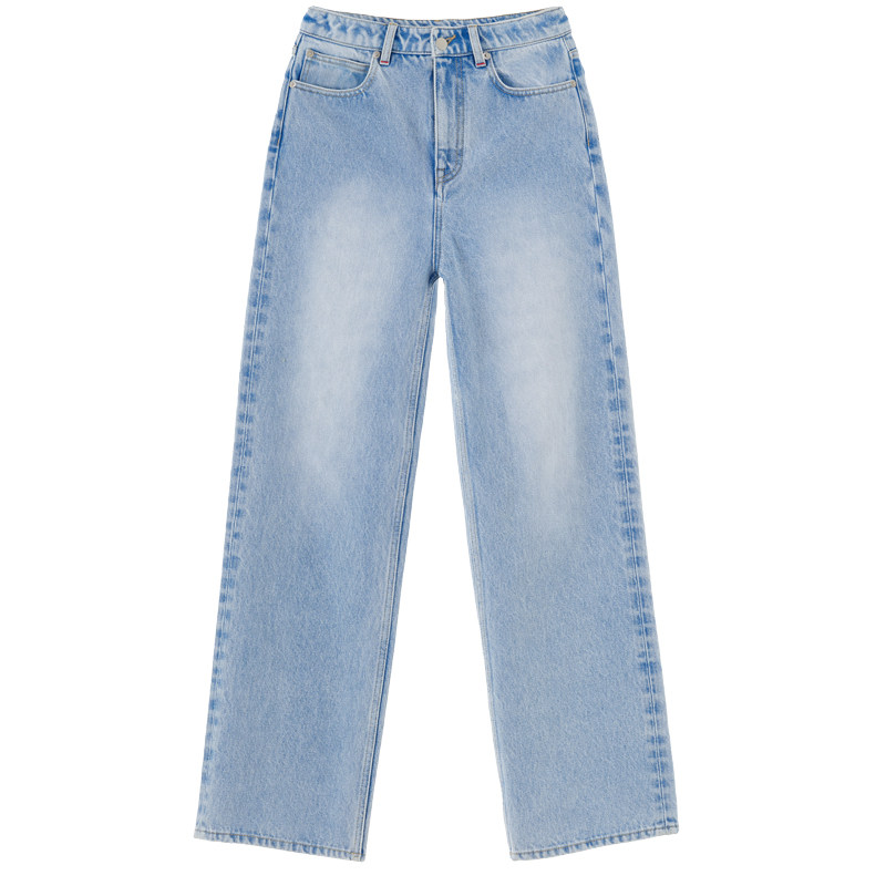 小着浅秋 PA59 浅蓝色重磅高腰阔腿牛仔长裤 细腻丰盈舒服也有型