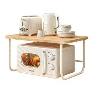 厨房微波炉架子置物架多功能支架原木风台面烤箱电饭煲收纳架子
