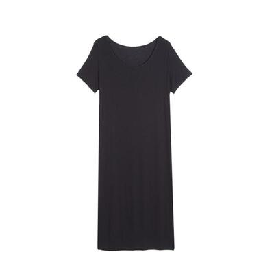 莫代尔韩版百搭圆领黑色连衣裙