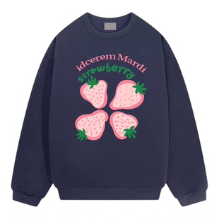 idcerem Mardi草莓印花卫衣女秋冬季纯棉加绒情侣装韩系休闲上衣
