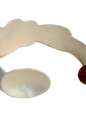 天然玛瑙圆勺烧白银手镯开口