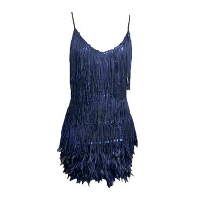 性感露背吊带亮片流苏羽毛小礼服