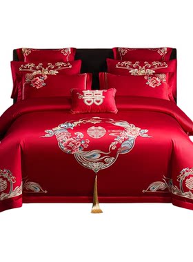中式婚庆全棉刺绣床品4件套