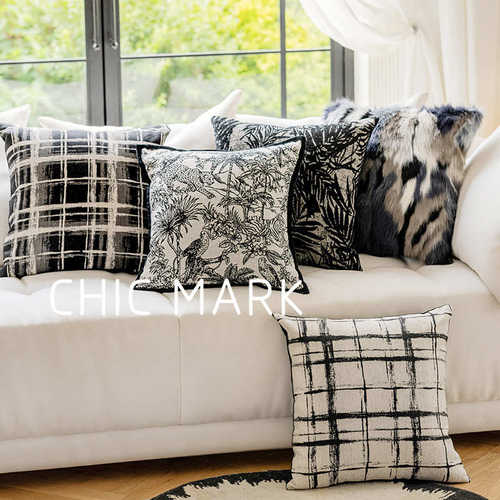 高档黑白色织提花靠枕抱枕简约客厅靠包民宿抱枕毛绒沙发靠不含芯