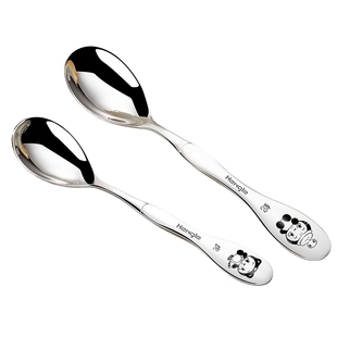 304食品级家用吃饭勺儿童高颜值汤匙可爱不锈钢卡通餐勺带收纳盒