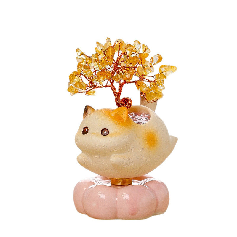 水晶发财树转转摆件可爱猫咪饰品