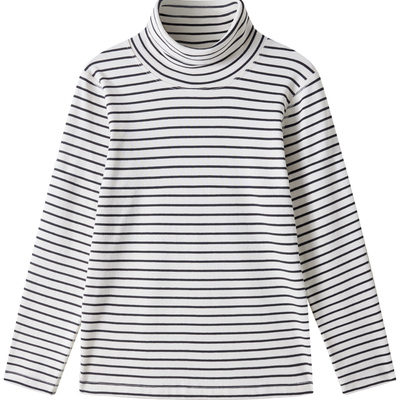 euv儿童半高领a类纯棉条纹打底衫