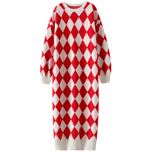 展现迷人气质！重磅大克重100%纯山羊绒衫女圆领长款连衣裙子加厚