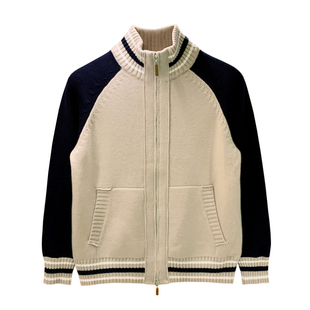 冬季加厚保暖衣服拉链开衫外套男款美式复古休闲拼色半高领毛衣男