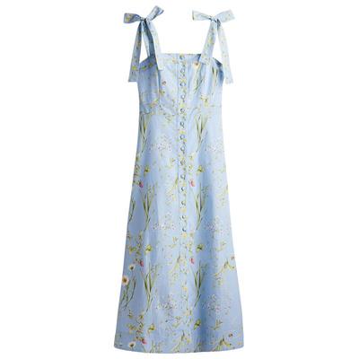 HM女装连衣裙2025冬新款法式方领印花吊带裙设计感碎花裙1265587