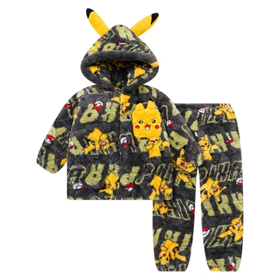 冬季三层夹棉男童皮卡丘家居服