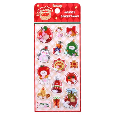 圣诞节立体闪亮摇摇贴画3D卡通贴