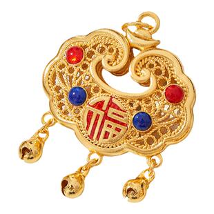 古法沙金如意吉祥锁带小铃铛可响福字莲花吊坠diy毛衣链大吊坠