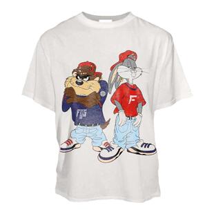 Without Me/FOR GODS SAKE复古兔八哥短袖 小领口休闲宽松印花T恤