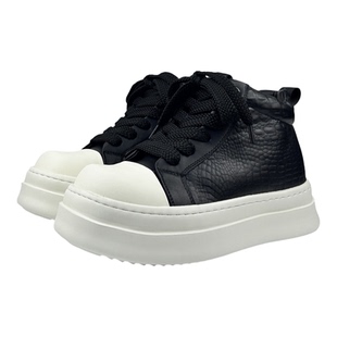 两点浪漫2025冬新7CM厚底增高休闲鞋黑白荔枝纹加绒保暖高帮板鞋