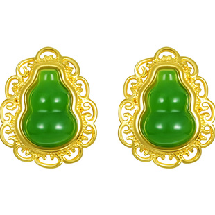 慕溪源葫芦福禄双全素银耳钉复古风和田玉耳环独特气质轻奢耳饰女