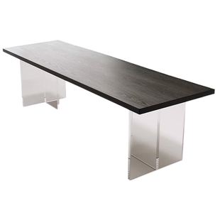 意式极简书桌实木横厅沙发后长条桌亚克力双人学习桌客厅书房两用