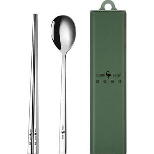 三四钢316不锈钢筷子勺子套装个人收纳学生便携餐具叉子组合