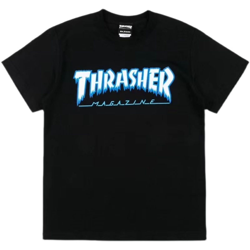 【羔羊House】Thrasher日版新款寒冰冰柱冰蓝火焰短袖T恤情侣款