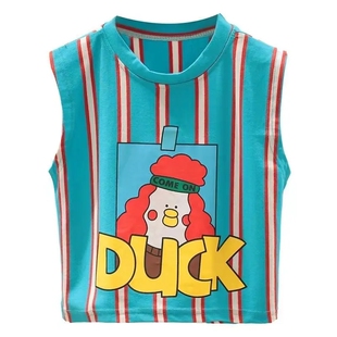 儿童飞袖无袖洋气条纹夏季新款短袖运动篮球小孩背心男女童帅上衣