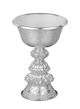 酥油灯灯座S990纯银手工八吉祥烛台摆件佛前长明灯佛供灯酥油灯座