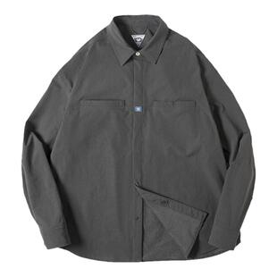 马登工装山系深灰口袋衬衫美式休闲抗皱免烫宽松长袖衬衣外套男春