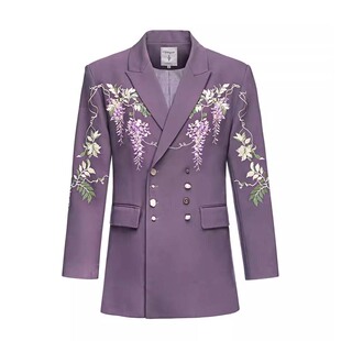 紫藤 何亮辰秀场同款刺绣收腰西装外套 山谷少年独立设计师男装