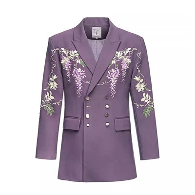 山谷少年紫藤刺绣收腰设计感西装