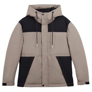 才子男装连帽鹅绒服男2025秋冬拼接撞色加厚保暖休闲短款羽绒外套