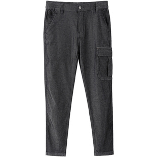 Riverstone流石男装秋装松紧腰牛仔裤新款水洗做旧低档长裤工装裤