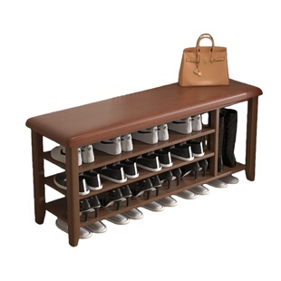 全实木换鞋凳家用门口换鞋柜可坐凳一体穿鞋凳入户门鞋架多层软包