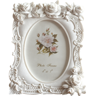 树脂经典像框 纯白色玫瑰之约装饰像框欧式结婚纱照相框相架