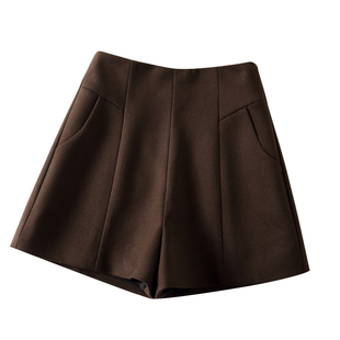 高腰毛呢短裤女秋冬季2025新款百搭呢子加厚阔腿a字外穿打底靴裤