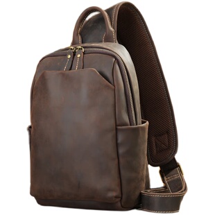 复古疯马潮男士包真皮户外胸包多功能单肩包大容量头层牛皮斜挎包