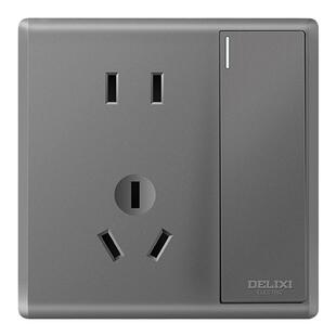 德力西五孔插座带开关星空灰一开五孔插座家用1开5孔双控86型面板