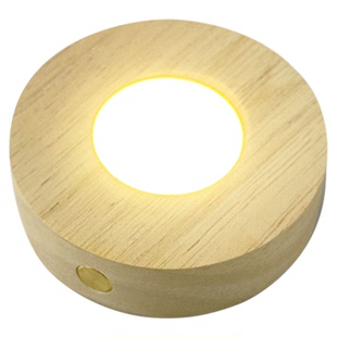 创意圆形跨境实木发光底座水晶扩香石香薰玻璃鱼缸酒瓶LED杯垫灯