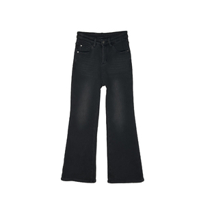 镇店长腿裤！~四面弹微喇叭牛仔裤女秋冬黑灰色加厚绒高腰长裤子