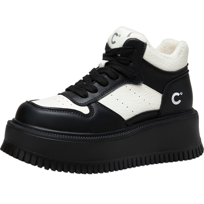 千百度厚底加绒饼干鞋女款百搭冬季气质增高保暖休闲板鞋高帮鞋