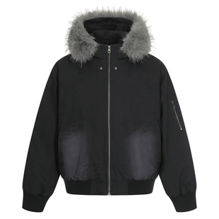 连帽轻薄毛领羽绒服男冬季美式宽松保暖工装夹克羽绒外套2025新款