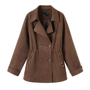 YBAI/亦白 2026春季新款时尚百搭一手长双排扣收腰翻袖风衣外套女