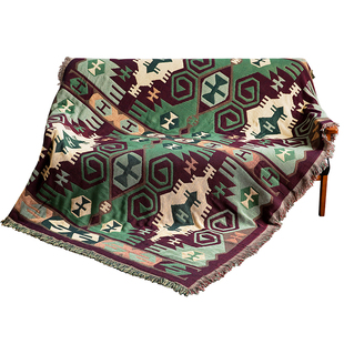 美式乡村单人双三人沙发全盖布欧式复古绿色几何沙发巾罩套盖毯棉