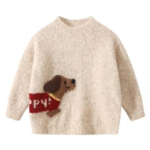 植木童装 儿童毛衣2025春新款中大童腊肠狗圆领男童毛衣针织衫
