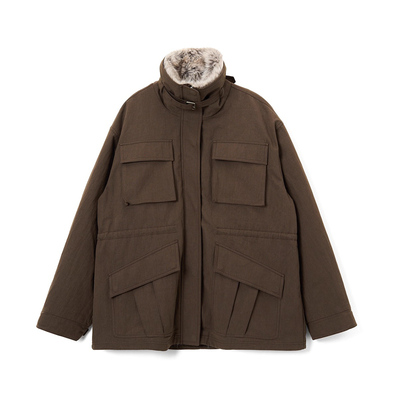 SoloForTwo可拆卸独立3pieces三穿毛领派克服 皮草拼接羽绒服外套