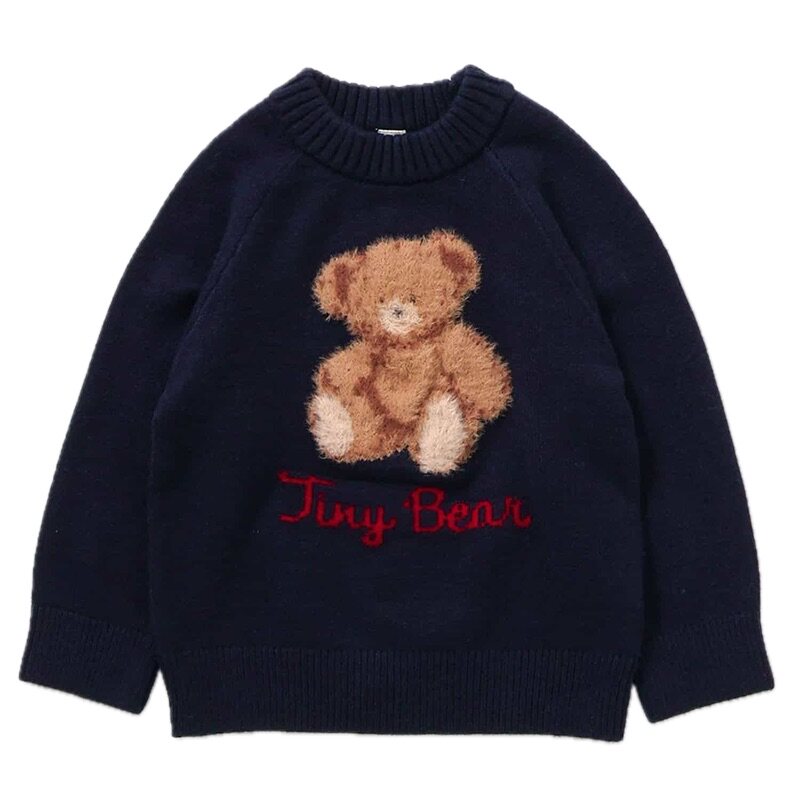 日本 tiny bear 2025秋冬儿童装可爱刺绣翻毛小熊加厚毛衣针织衫
